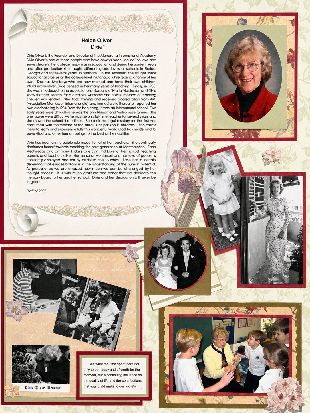 Memory board honoring founder Dixie Oliver