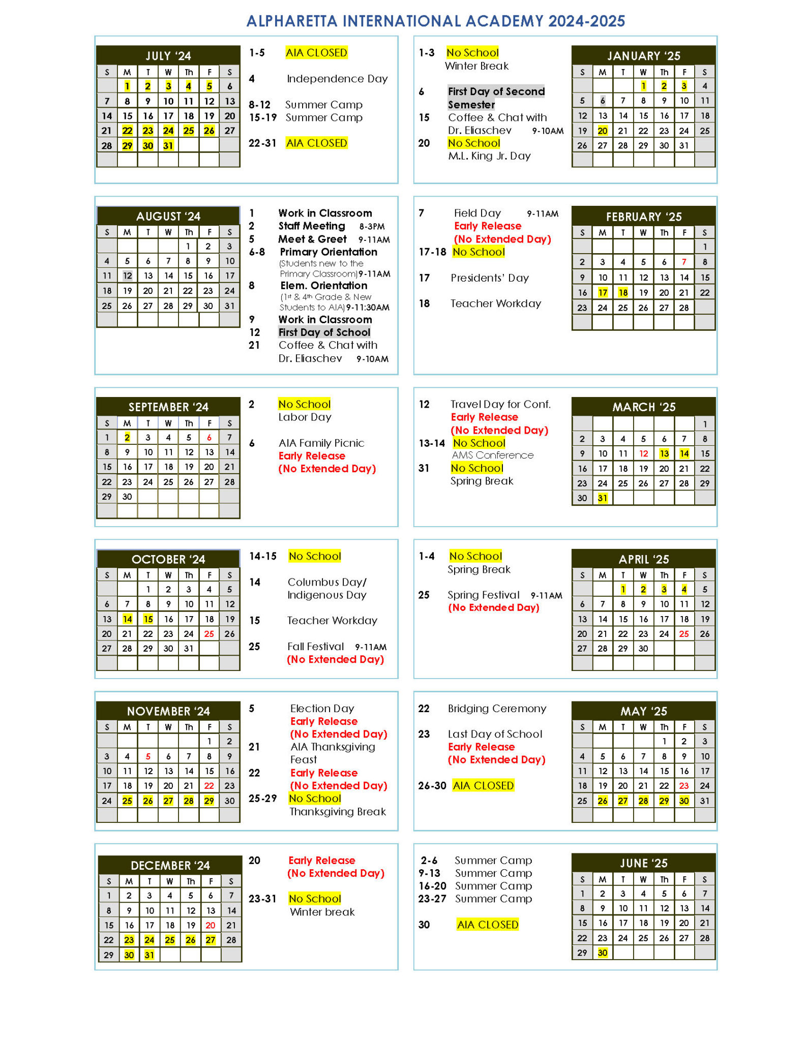 Calendar 2024 2025 Alpharetta International Academy