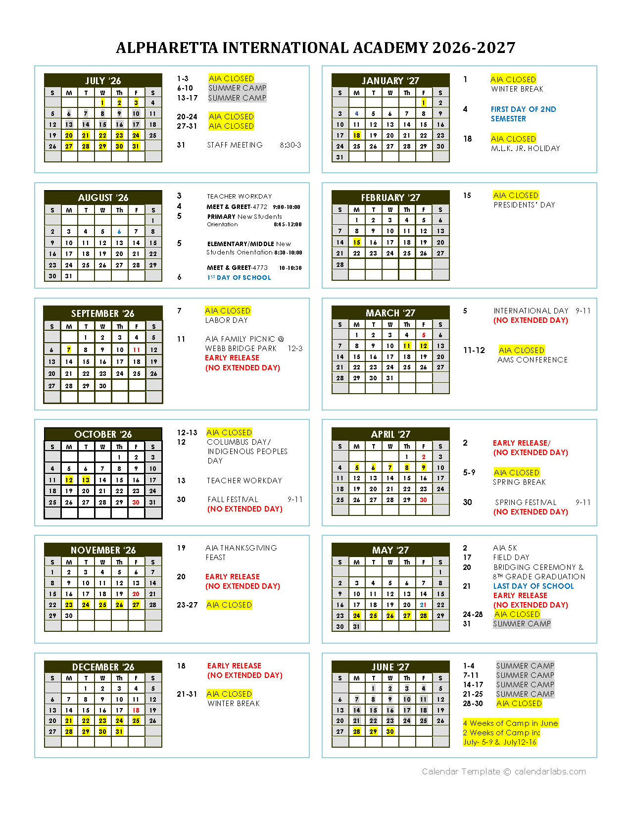2026-2027 AIA Calendar